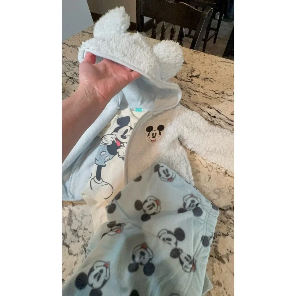 NEW three piece baby boys size 12 months Disney Mickey Mouse outfit. Super soft.